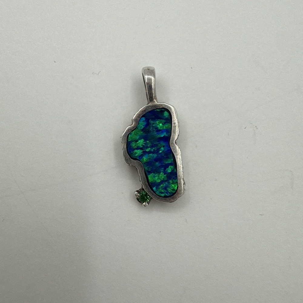 925 Sterling Silver Crushed Blue Opal Lake Tahoe Pendant